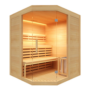 Sauna Sense Hjørne 3 Personer – Traditionel Sauna 4,5 kW (Komplet pakke)