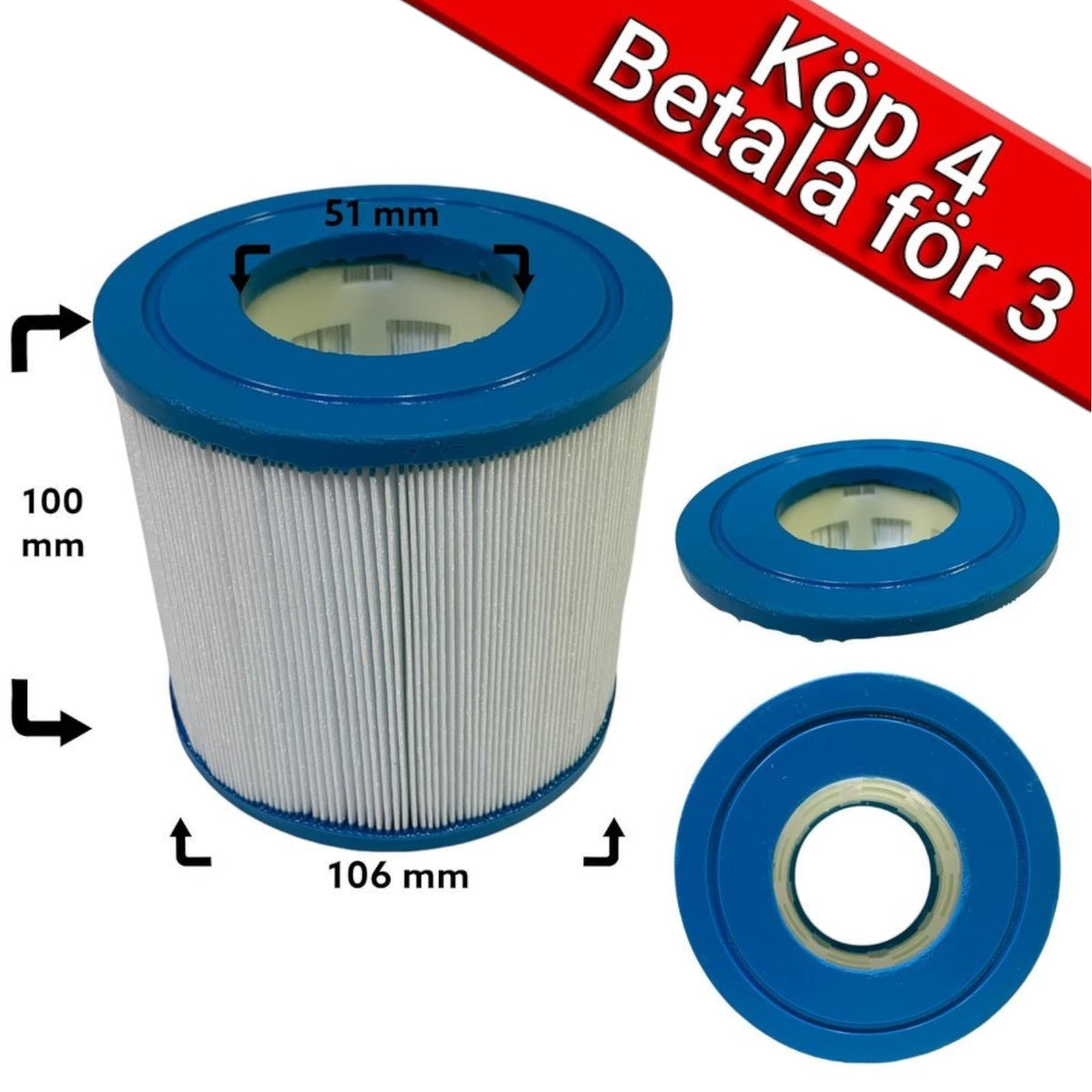 4-pak spafilter til Coast Spas, Fonteyn Spas, Lay-Z-spa, PDC Spas, Skånska byggvaror 10ft