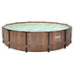 Pool med metalram Ø 3,66 × 0,91 m Natur Teak med sandfarvet liner