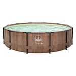 Pool med metallram Ø 3,66 × 0,91 m Naturlig Teak med Sandfärgad Liner
