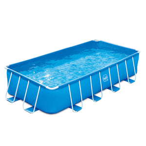 Rektangulär Pool med metallram 4,88 × 2,44 × 1,07 m med Filterpump 3,8 m³/h, Stege, Poolöverdrag och Underlag