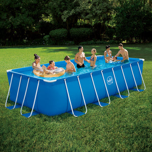 Rektangulært pool med metalramme 4,88 × 2,44 × 1,07 m med filterpumpe 3,8 m³/t, stige, poolovertræk og underlag