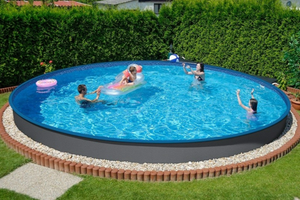 Stålvægspool Ibiza Rund Ø 5,00 × 1,50 m Grå Stålvæg 0,7 mm Forberedt til skimmer & indløb, med bundskinner, Uden topskinner P1/P3
