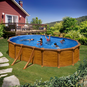 Planet Pool Pool Sæt Klassisk Træimitation Oval 6,1 x 3,75 x 1,2 m